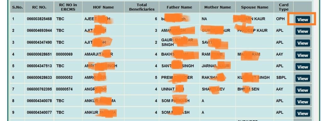 Ration Card Search online