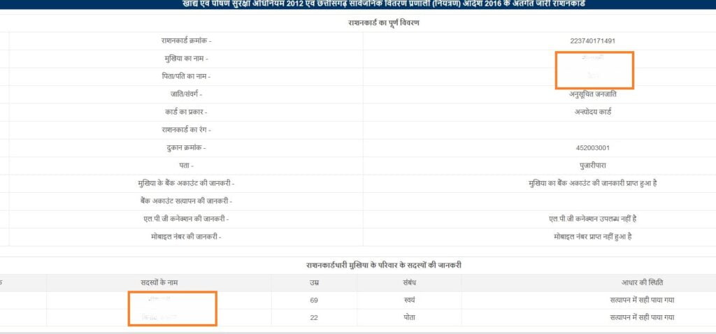 Ration Card List CG  Online